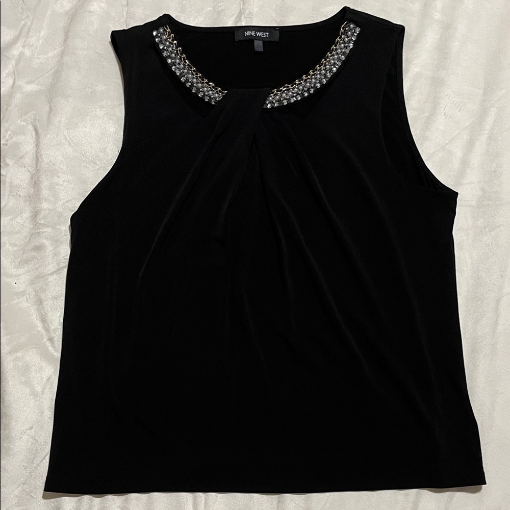 Nine West Black Sleeveless Top with Embellished Neckline